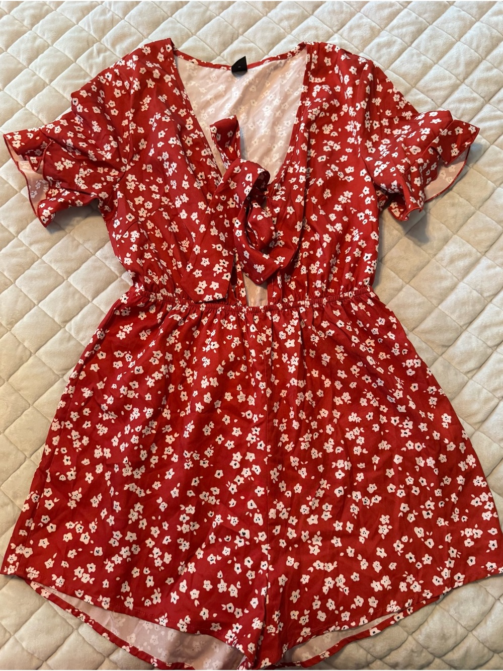 Red Floral Ruffle Romper